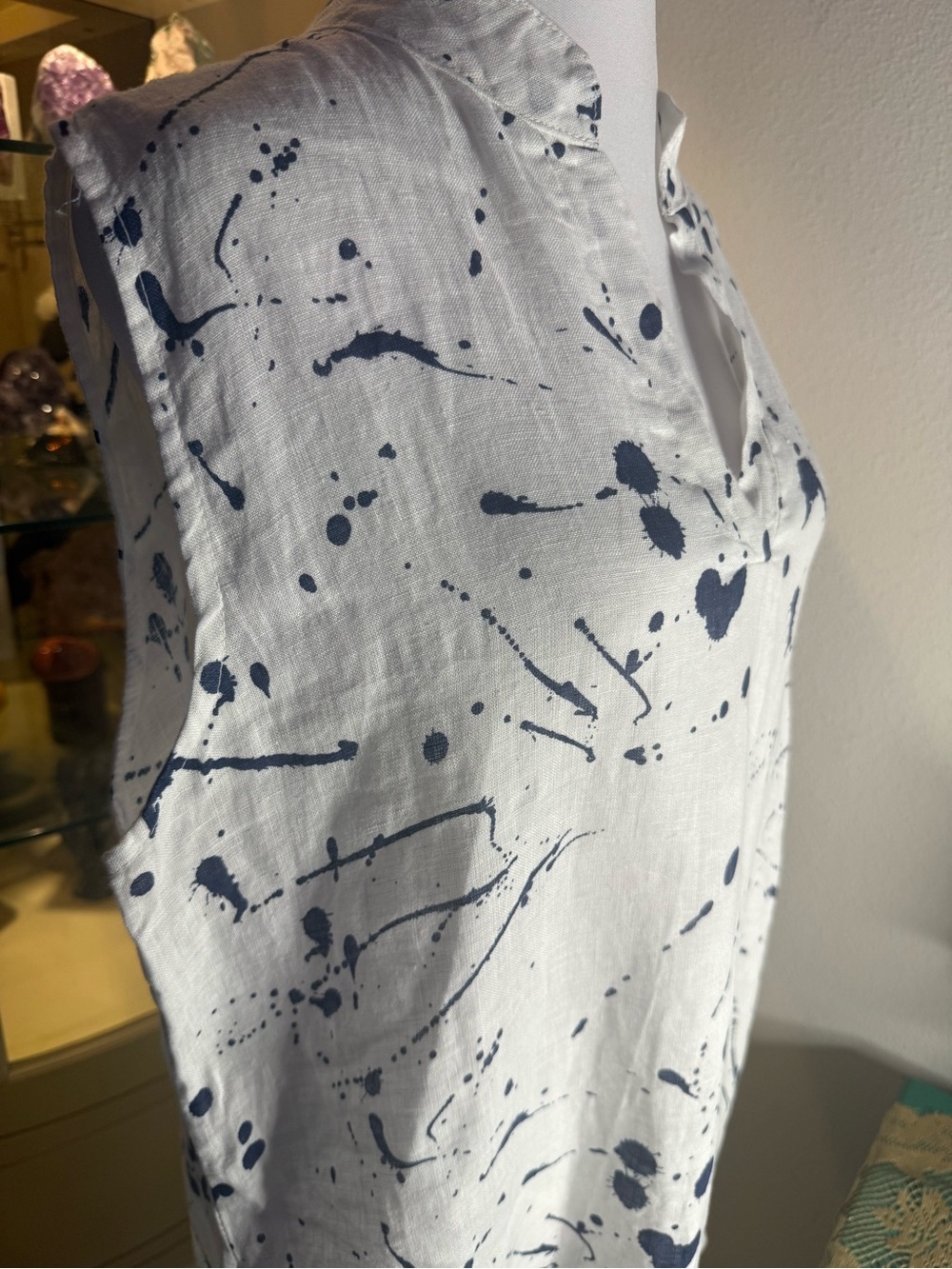 Made in Italy Abstract Paint Splatter Linen Blend Gauze Tunic Top L / OS - Picture 5 of 6